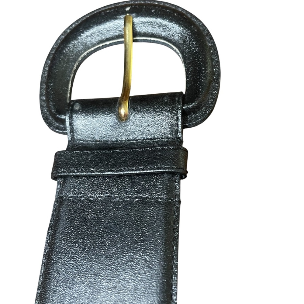 Classic Black Leather Belt with Gold Buckle vintage Y2K Small - Picture 6 of 7